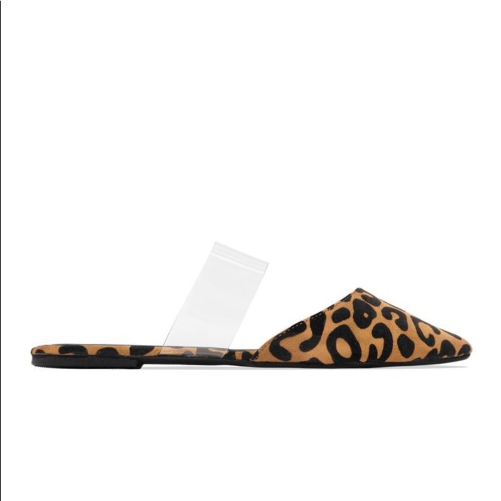 NEW** LADIES LEOPARD/ CLEAR ALMOND TOE FLAT MULES - Picture 4 of 5